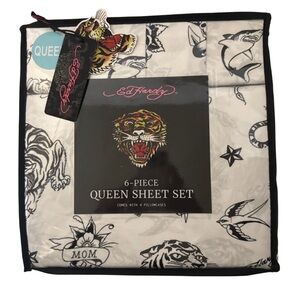 Ed Hardy 6-piece sheet set-Queen Size-Tattoo Roses,‎ Skulls, Eagles, Tiger NWT